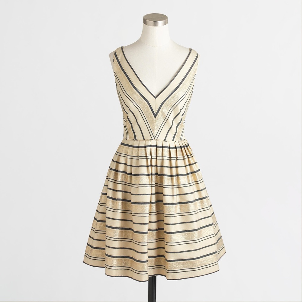 NWT J.Crew | Schuyler “candy wrap” Gold Striped Fit & Flare Cocktail Dress